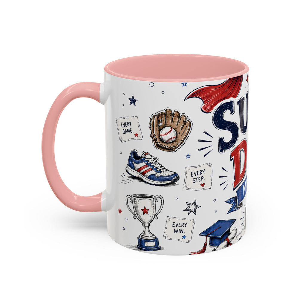 Super Dad My Hero Coffee Mug | Father's Day Gift for Dad | Accent Color Ceramic 11oz 15oz