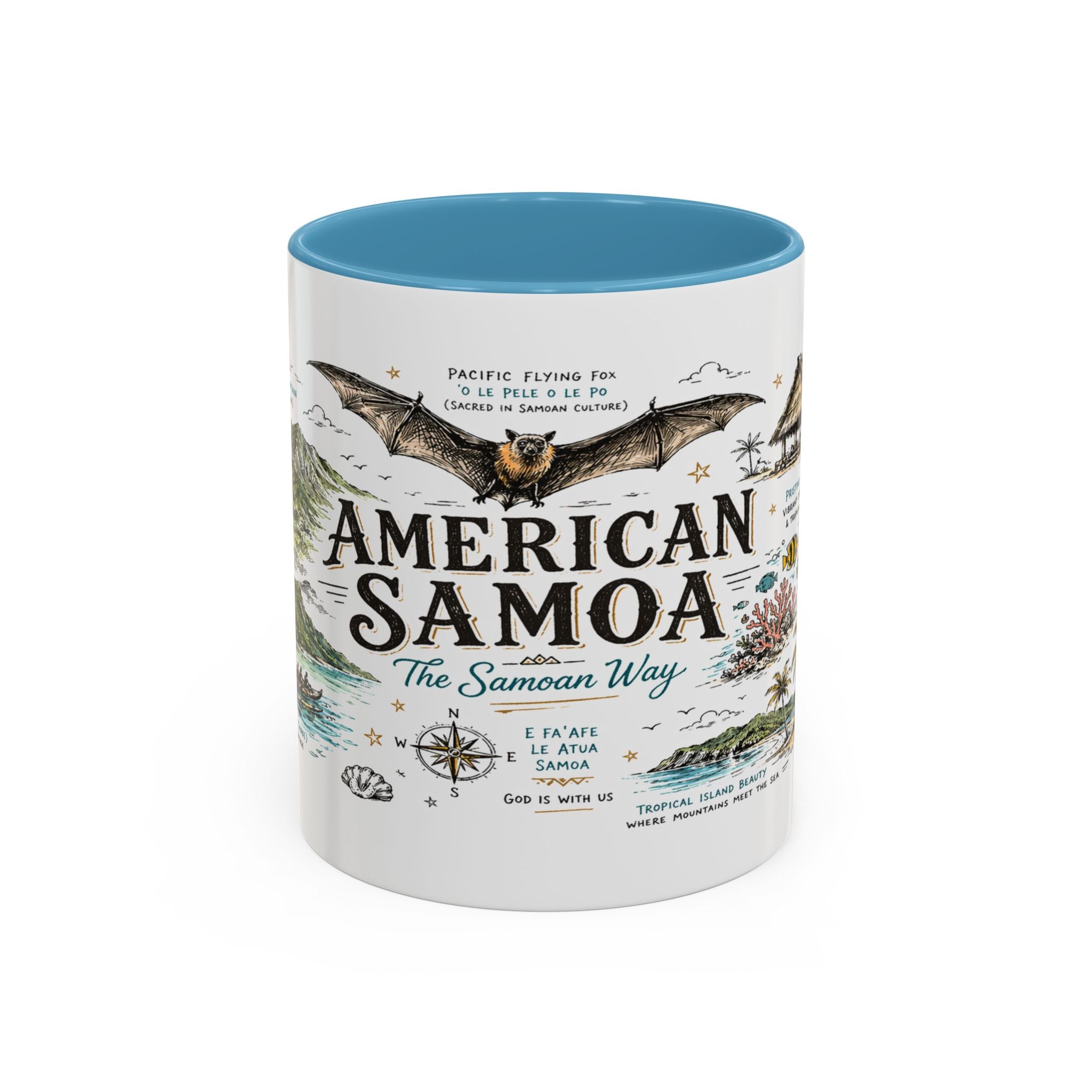 American Samoa National Park Coffee Mug | Pacific Island Rainforest Reef Gift | Accent Color Ceramic 11oz 15oz