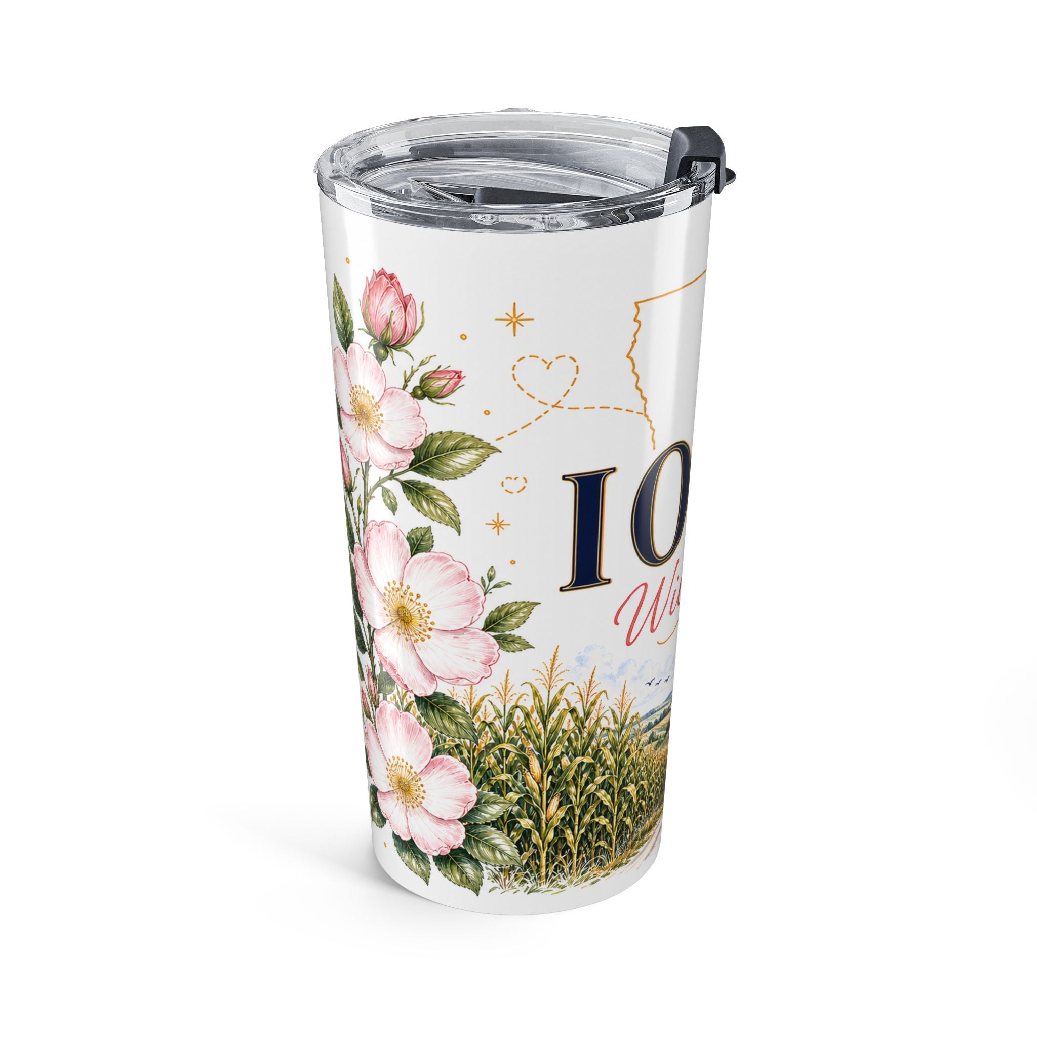 Iowa State Flower 20oz Tumbler | Wild Rose Botanical State Flower Gift | Insulated Stainless Steel Travel Cup