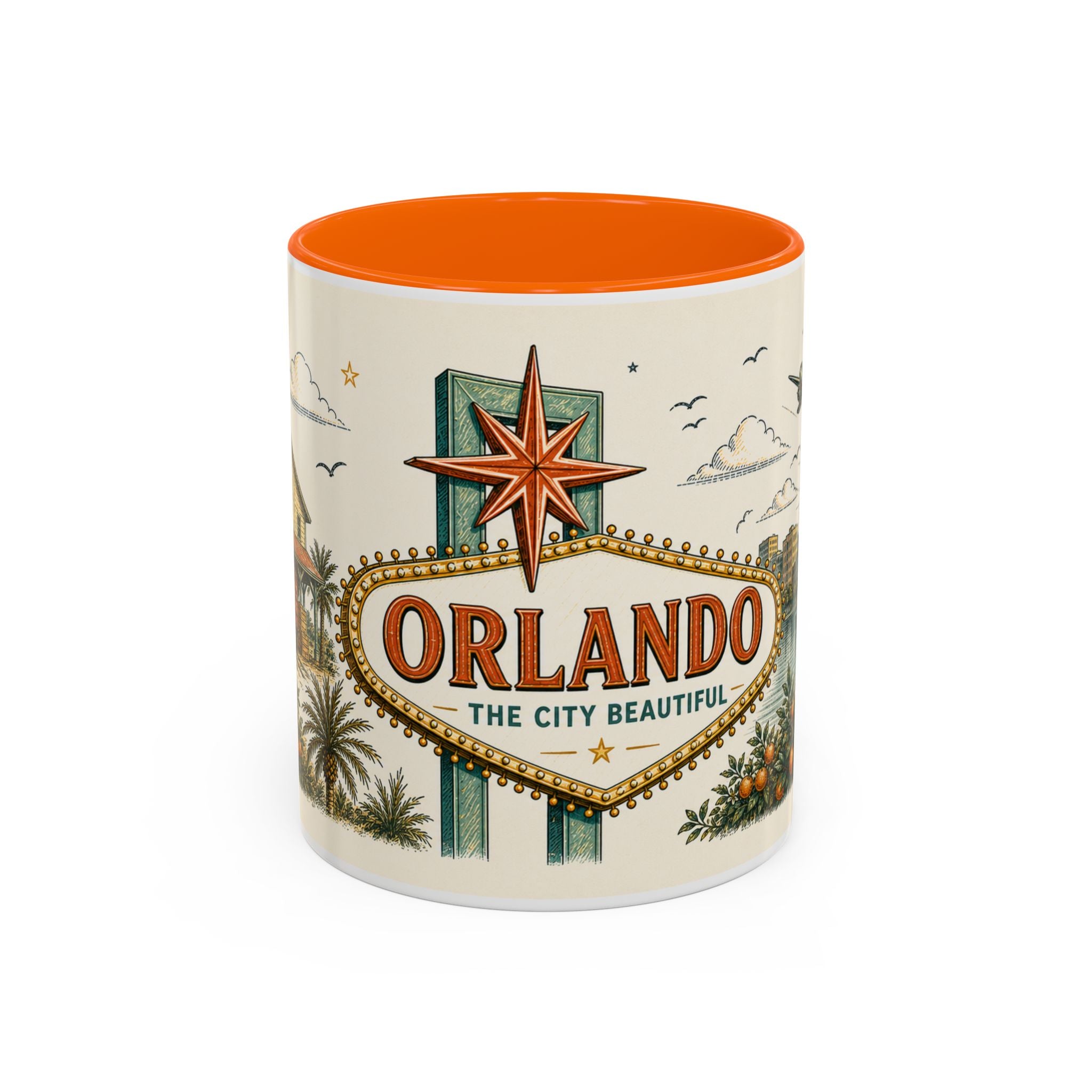 Orlando Coffee Mug | United States Travel Souvenir | Vintage Illustrated City Gift | 11 oz 15 oz Accent Mug