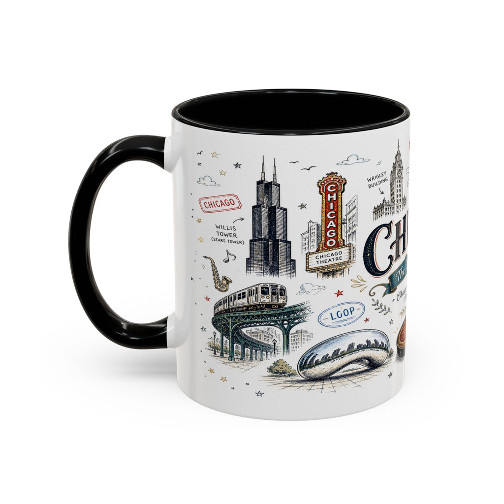 Chicago Coffee Mug | Illinois Souvenir City Gift | Accent Color Ceramic 11oz 15oz