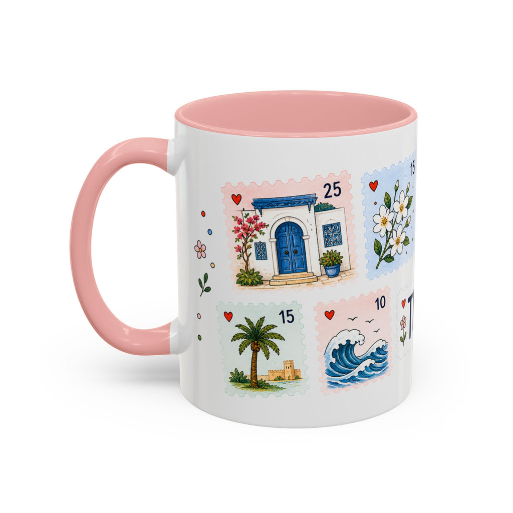 Tunis Coffee Mug | Postage Stamp Collage Mug | Travel Souvenir Accent Cup 11oz 15oz