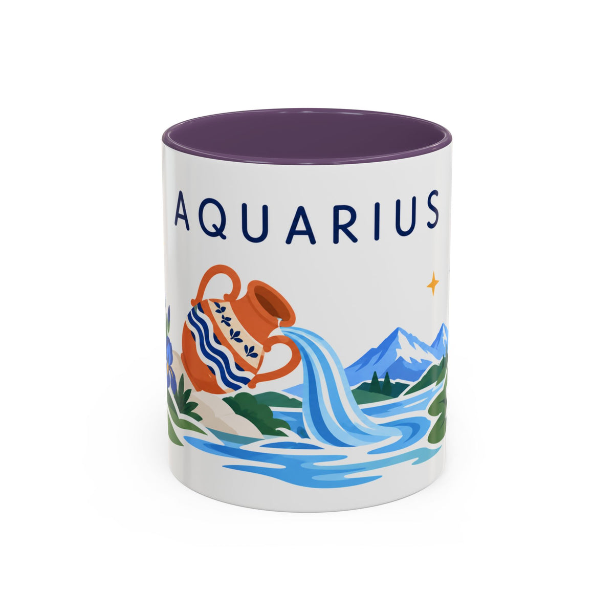 Aquarius Zodiac Coffee Mug | Water Bearer Design | Astrology Birthday Gift | 11 oz 15 oz Ceramic Accent Mug