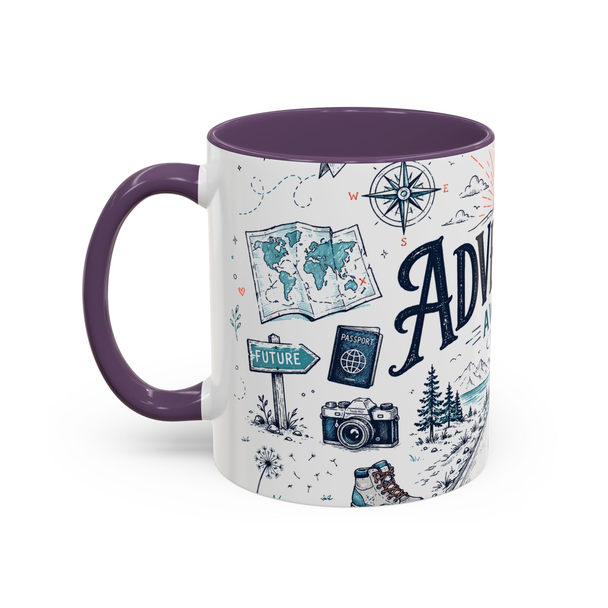 Adventure Awaits Coffee Mug | Class of 2026 Graduation Gift | Accent Color Ceramic 11oz 15oz