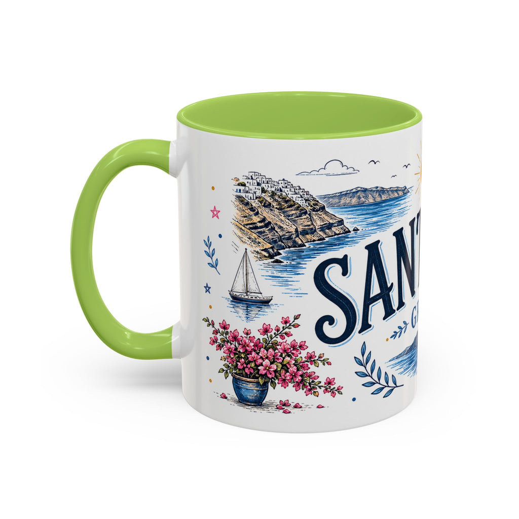 Santorini Coffee Mug | Travel Destination Souvenir Gift | Accent Color Ceramic 11oz 15oz
