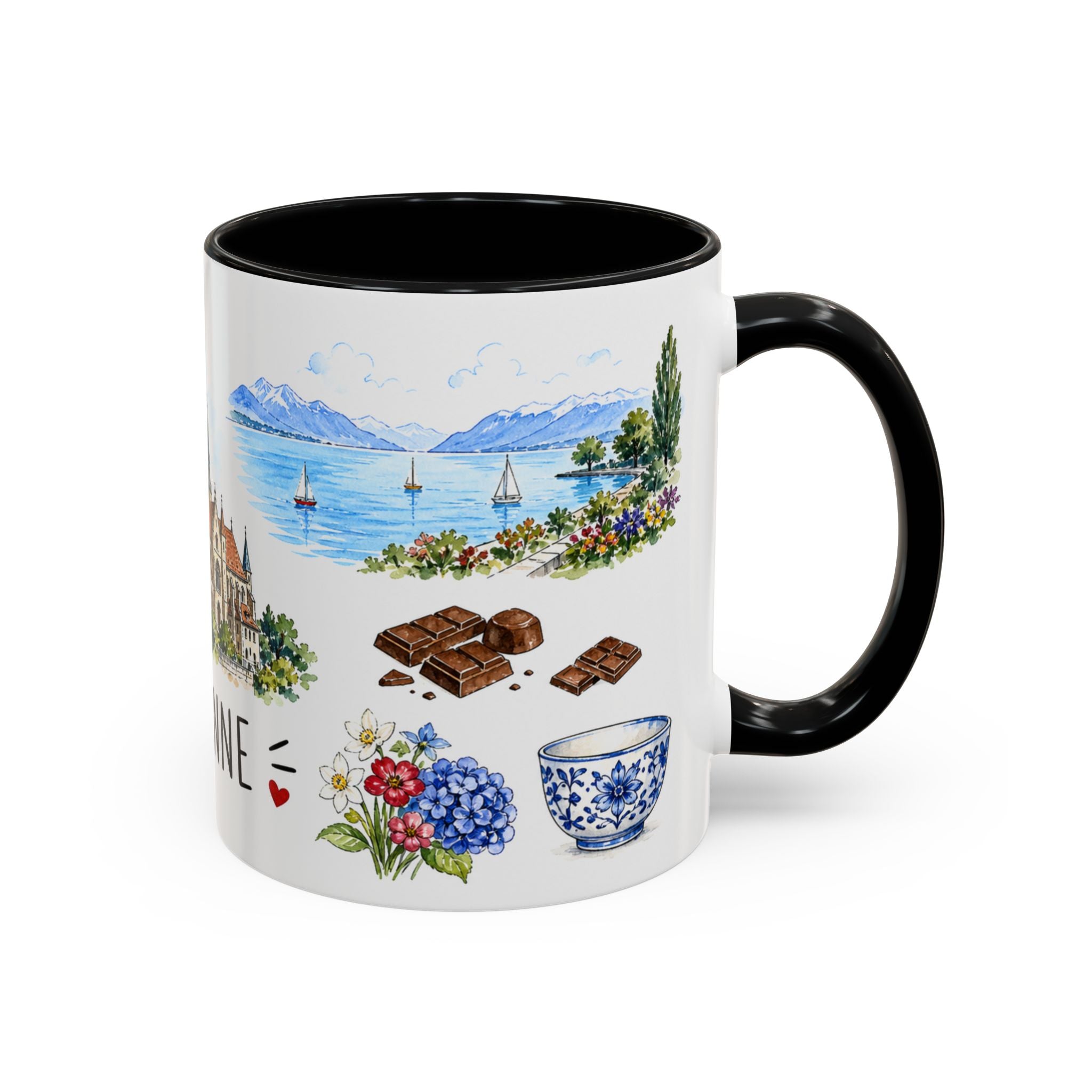 Lausanne Illustrated Travel Mug | City Souvenir Accent Coffee Mug | 11oz 15oz Ceramic Cup