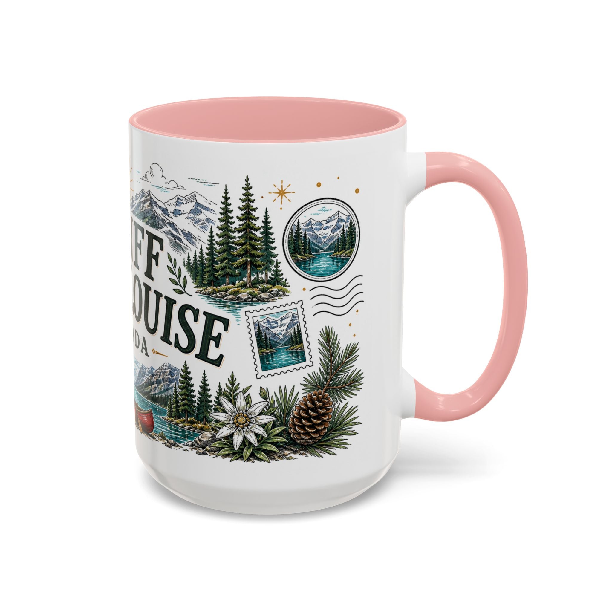 Banff Lake Louise Coffee Mug | Travel Destination Souvenir Gift | Accent Color Ceramic 11oz 15oz