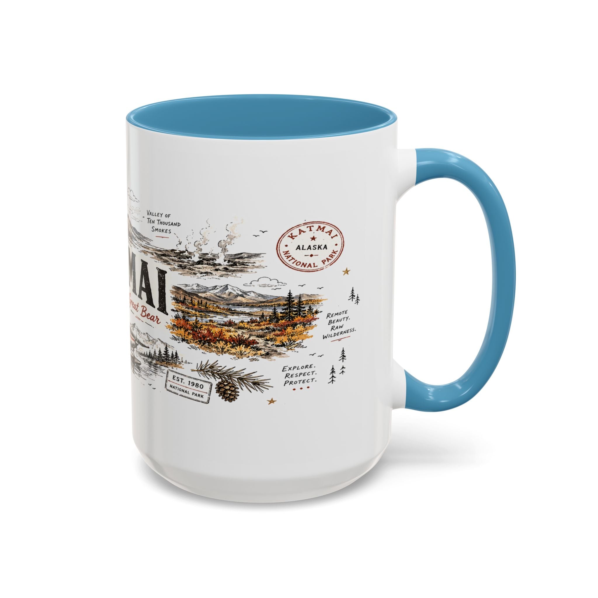 Katmai National Park Coffee Mug | Alaska Bear Watching Wildlife Gift | Accent Color Ceramic 11oz 15oz