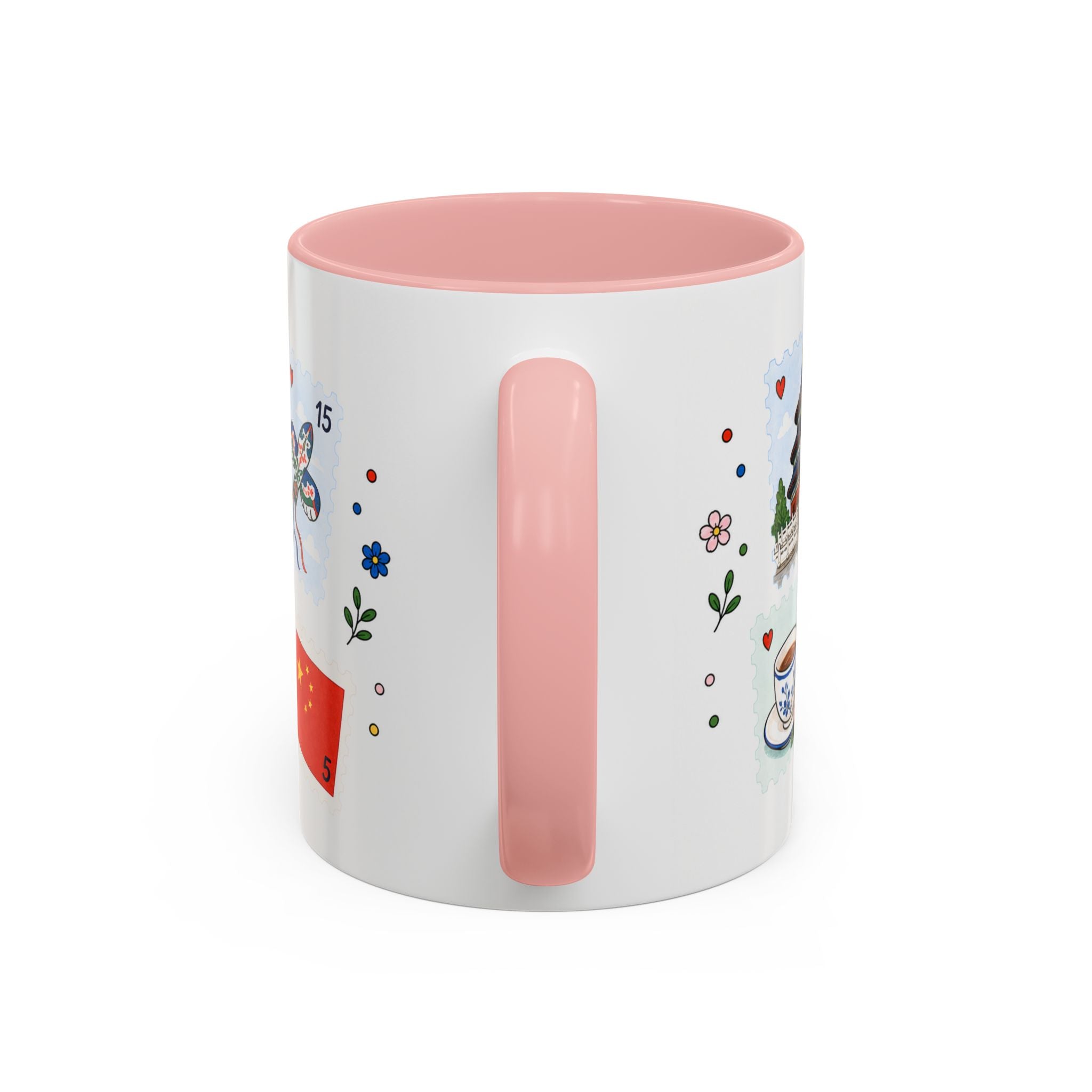 Beijing Coffee Mug | Postage Stamp Collage Mug | Travel Souvenir Accent Cup 11oz 15oz