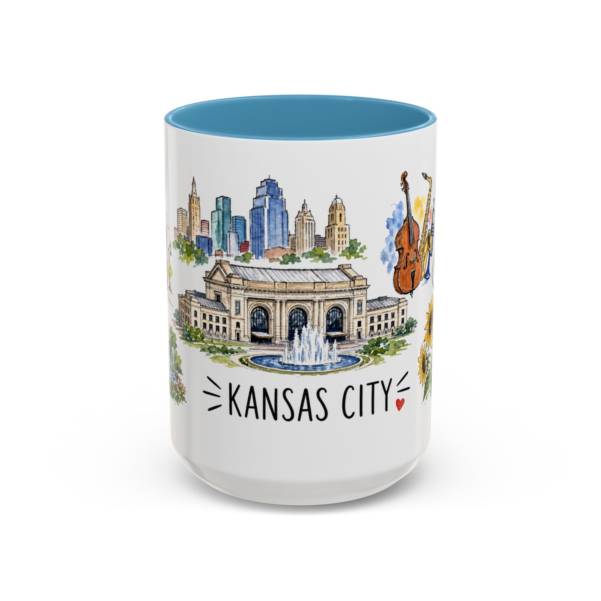 Kansas City Illustrated Travel Mug | City Souvenir Accent Coffee Mug | 11oz 15oz Ceramic Cup