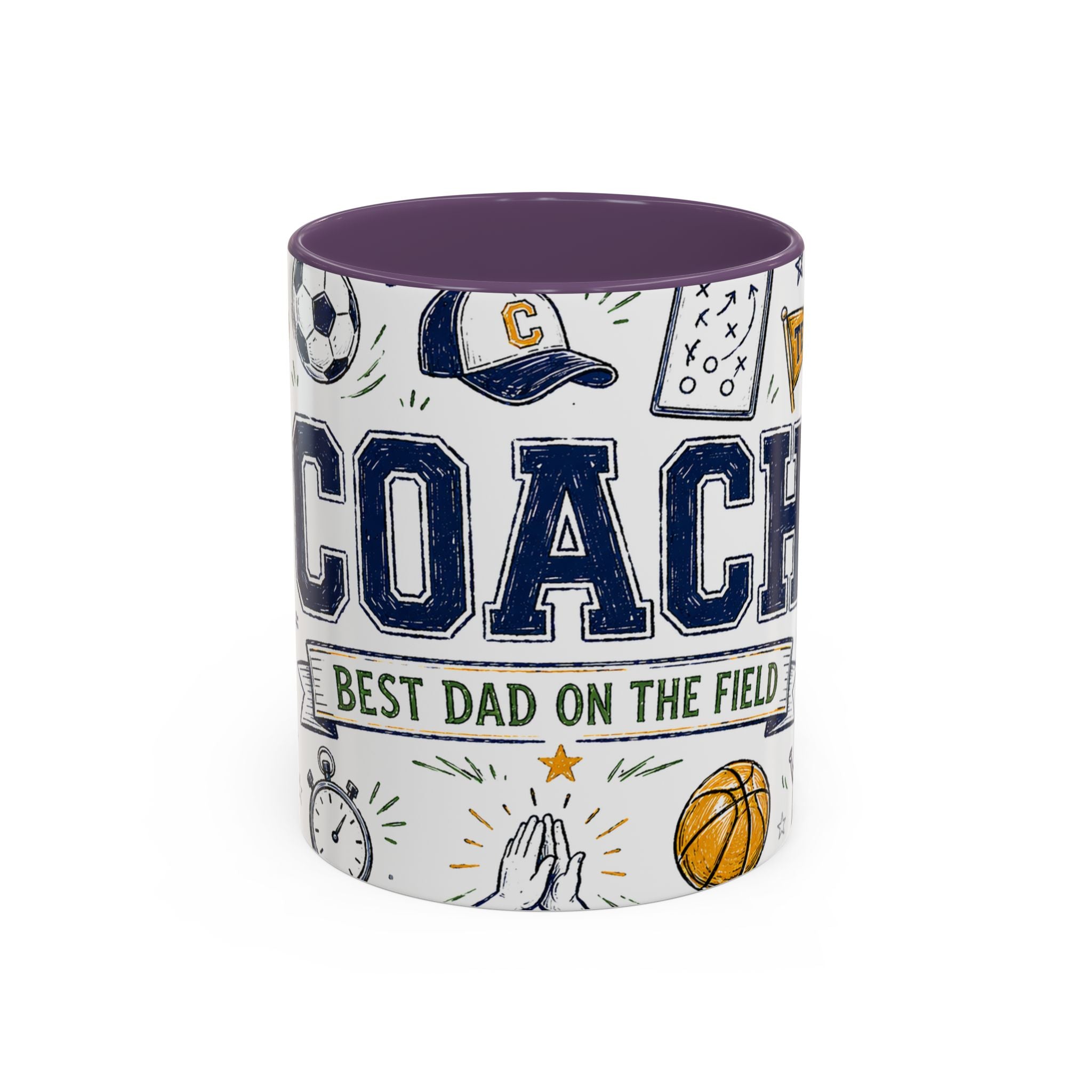 Coach Best Dad On The Field Coffee Mug | Father's Day Gift for Dad | Accent Color Ceramic 11oz 15oz