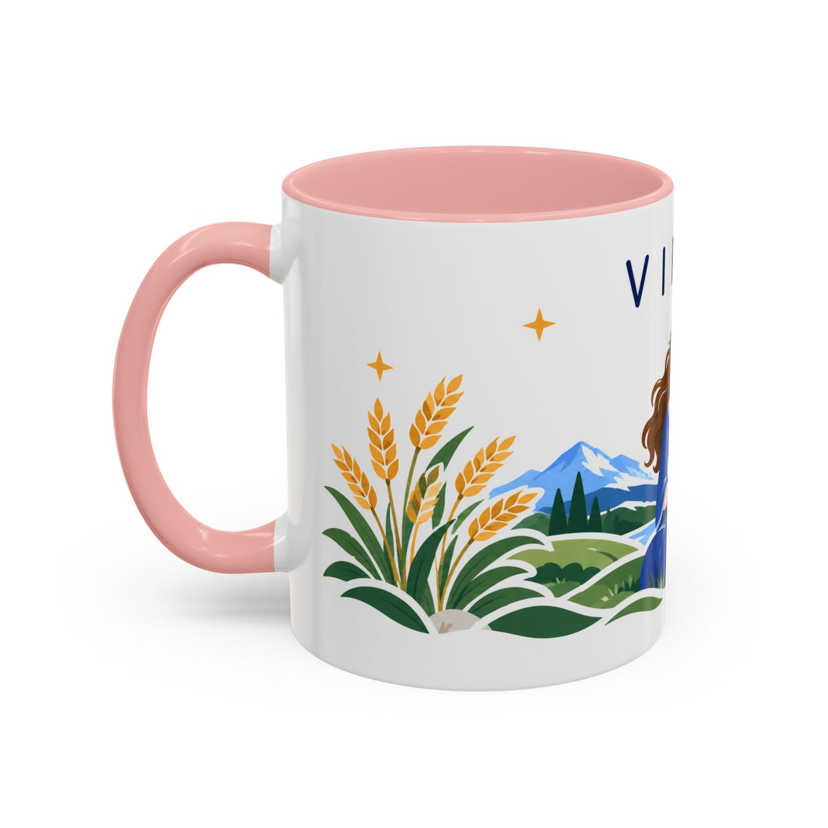 Virgo Zodiac Coffee Mug | Maiden and Wheat Design | Astrology Birthday Gift | 11 oz 15 oz Ceramic Accent Mug