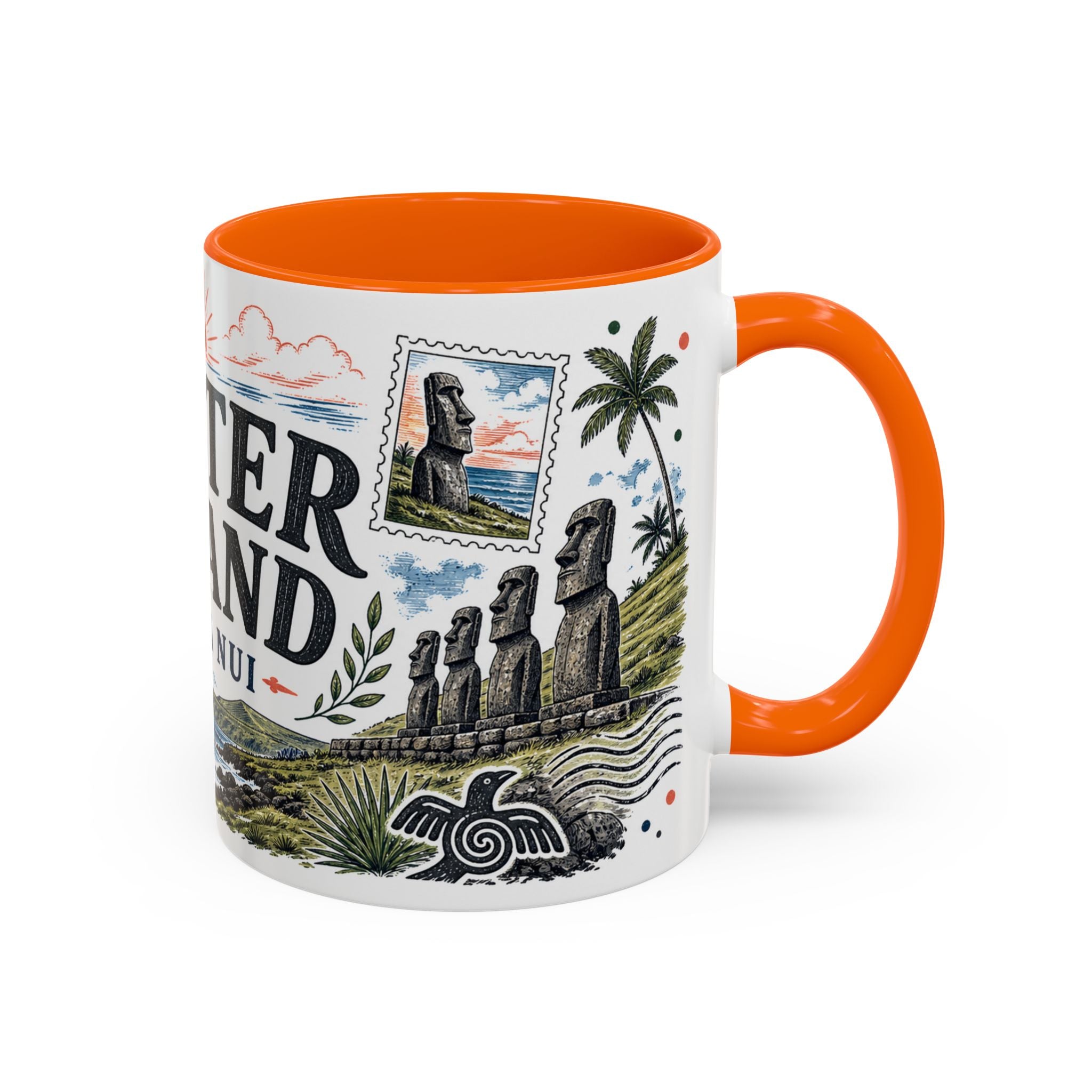Easter Island Coffee Mug | Travel Destination Souvenir Gift | Accent Color Ceramic 11oz 15oz