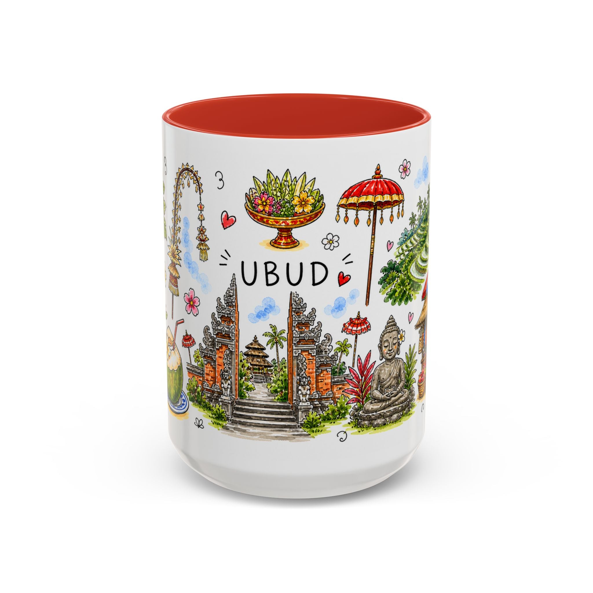 Ubud Illustrated Travel Mug | City Souvenir Accent Coffee Mug | 11oz 15oz Ceramic Cup