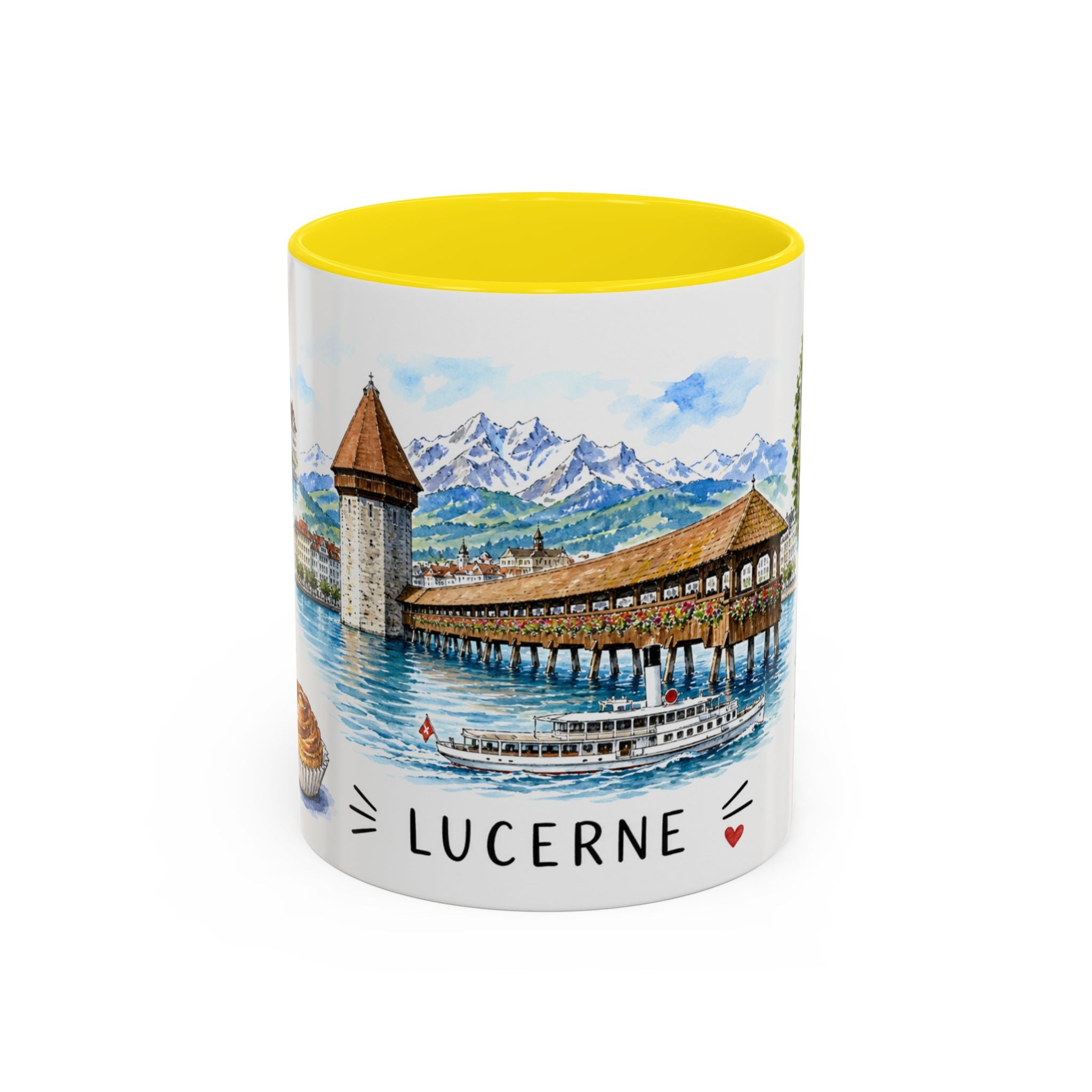 Lucerne Illustrated Travel Mug | City Souvenir Accent Coffee Mug | 11oz 15oz Ceramic Cup