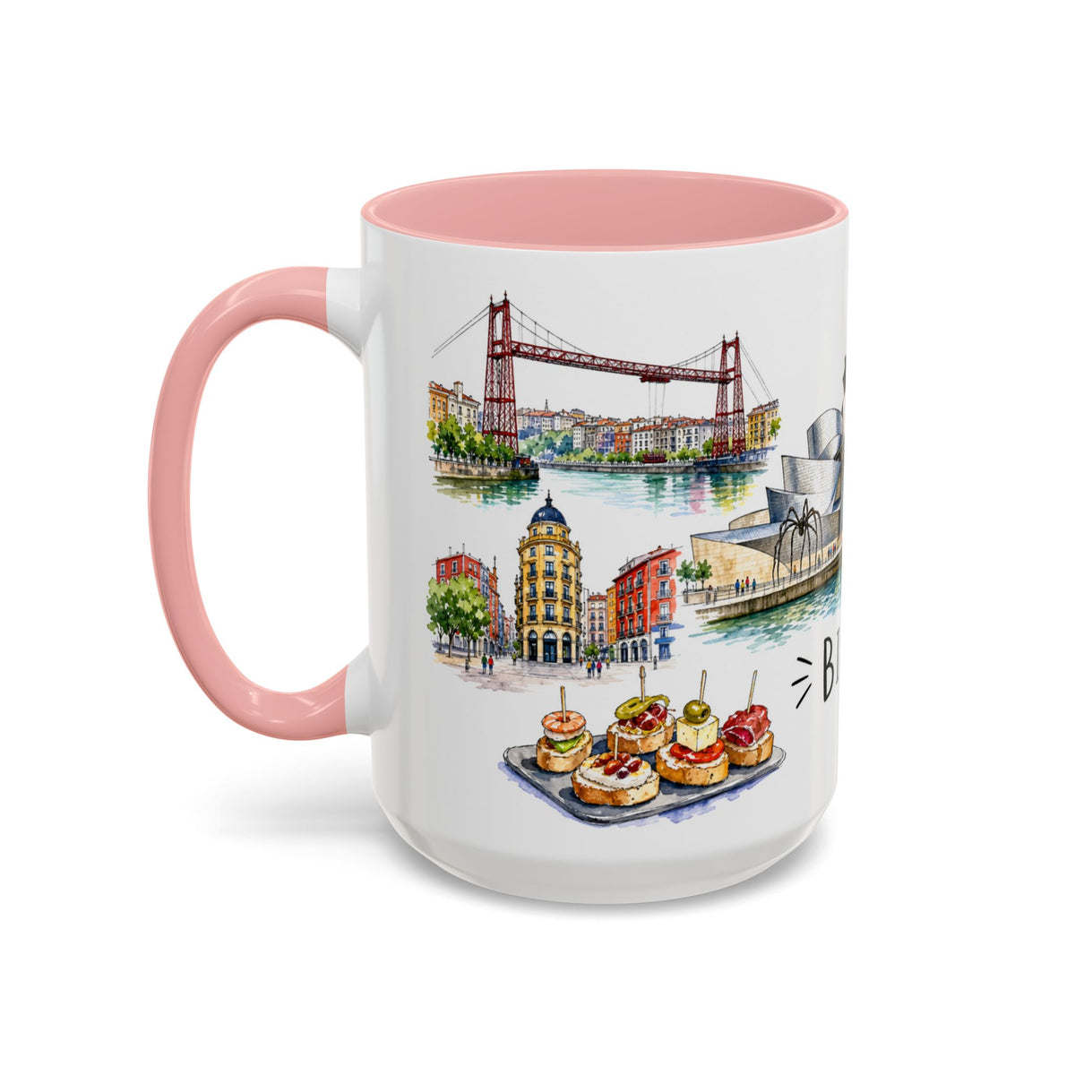 Bilbao Illustrated Travel Mug | City Souvenir Accent Coffee Mug | 11oz 15oz Ceramic Cup