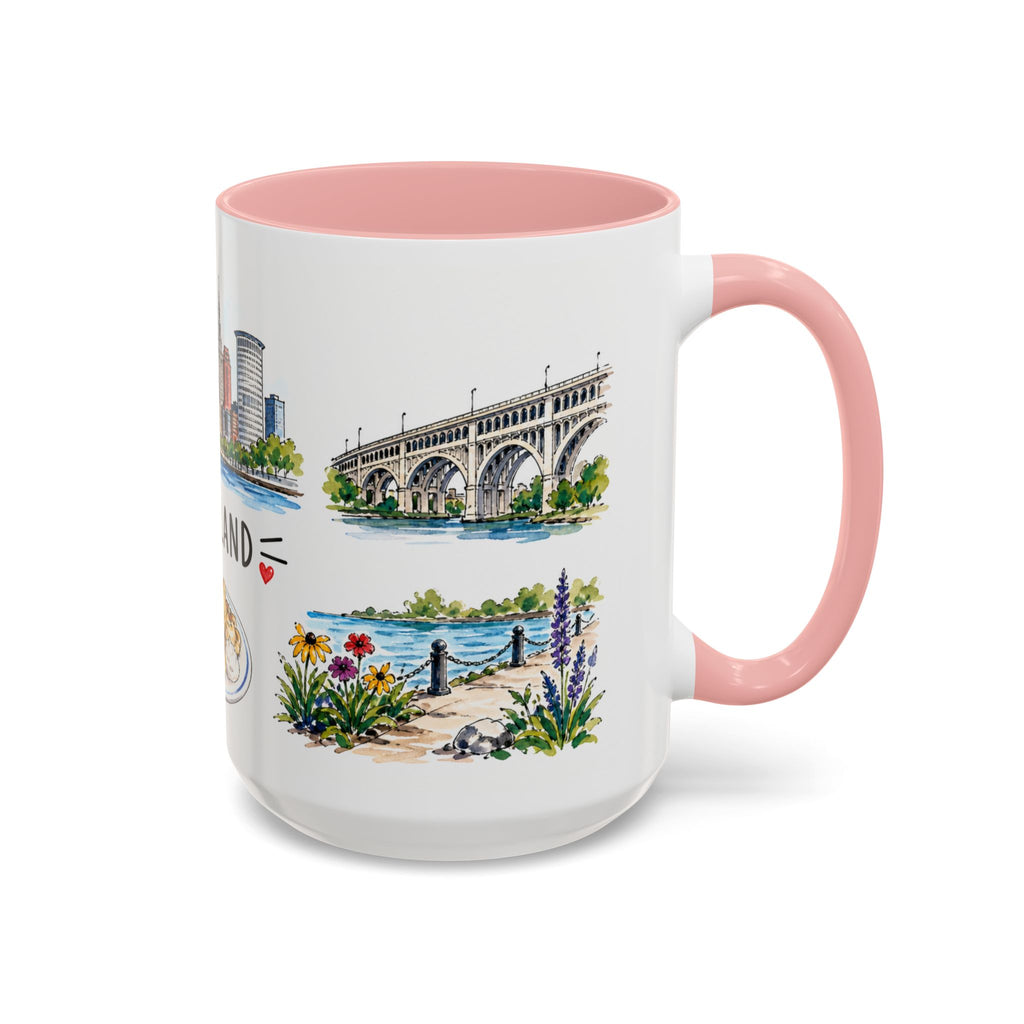Cleveland Illustrated Travel Mug | City Souvenir Accent Coffee Mug | 11oz 15oz Ceramic Cup