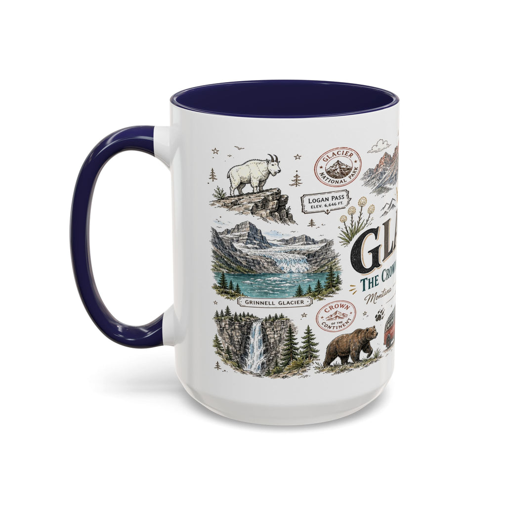 Glacier Coffee Mug | National Park Hiking Montana Gift | Accent Color Ceramic 11oz 15oz