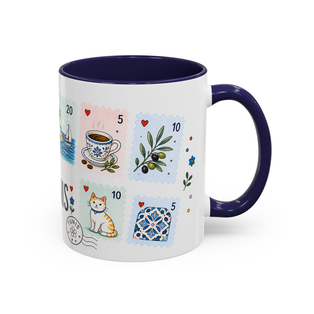 Tunis Coffee Mug | Postage Stamp Collage Mug | Travel Souvenir Accent Cup 11oz 15oz