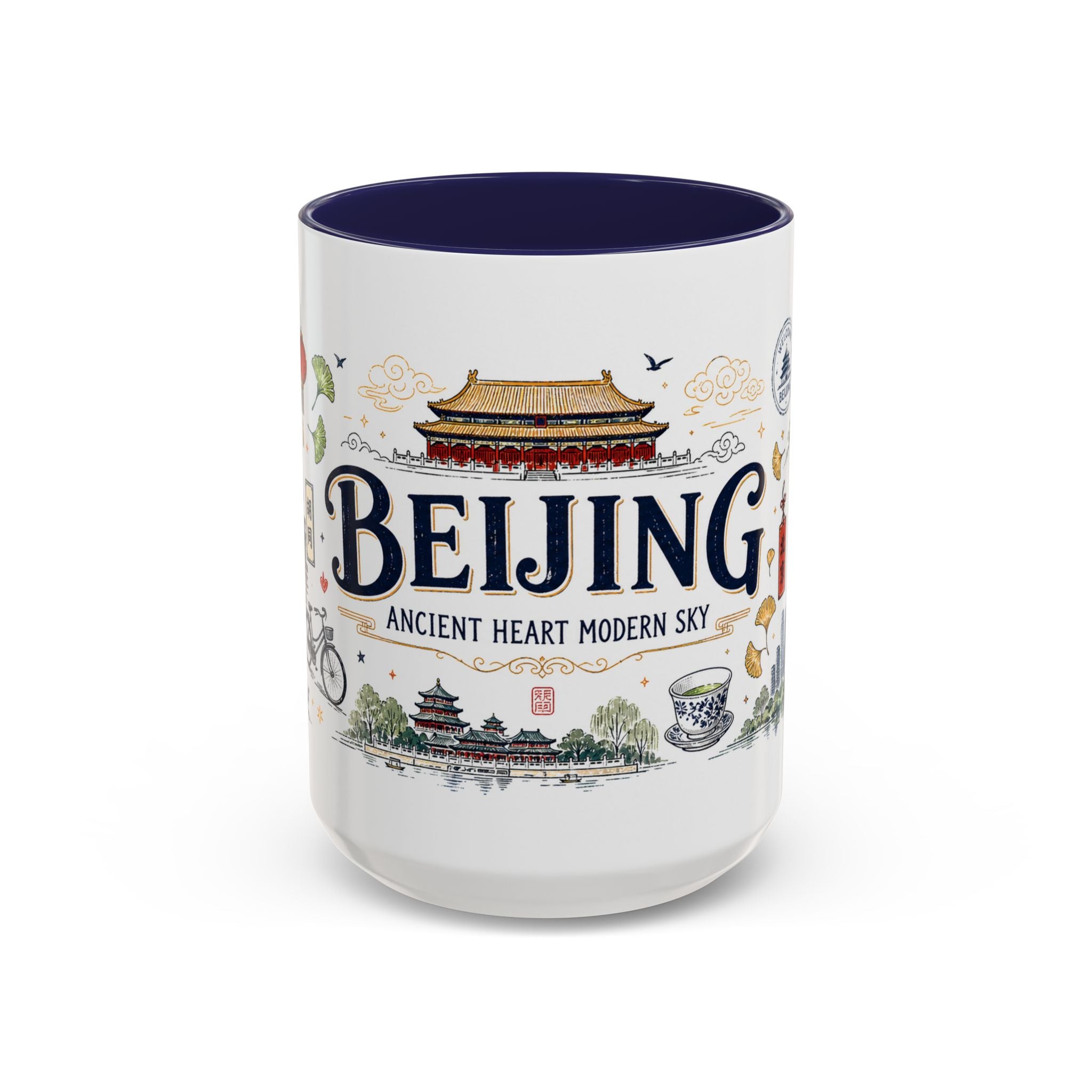 Beijing Coffee Mug | China Souvenir Travel Gift | Accent Color Ceramic 11oz 15oz