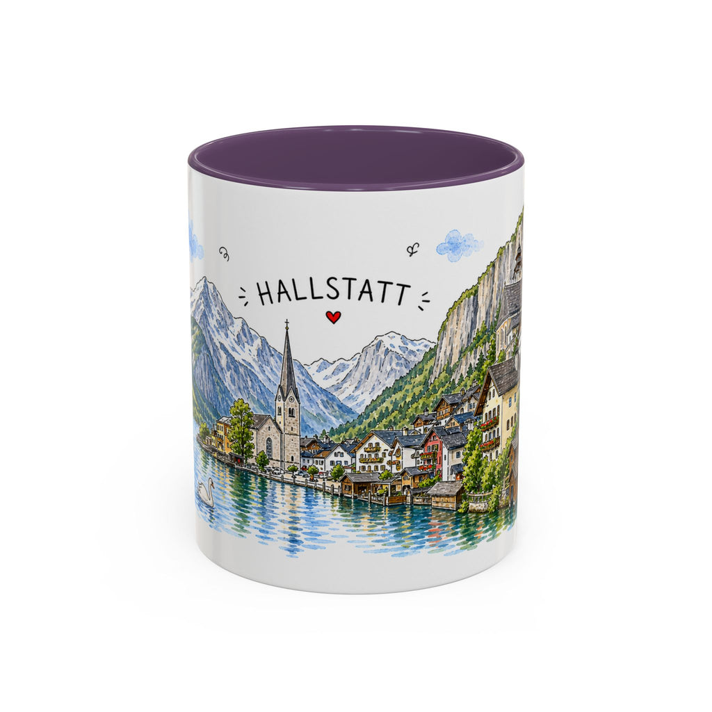 Hallstatt Illustrated Travel Mug | Austria Souvenir Accent Coffee Mug | 11oz 15oz Ceramic Cup