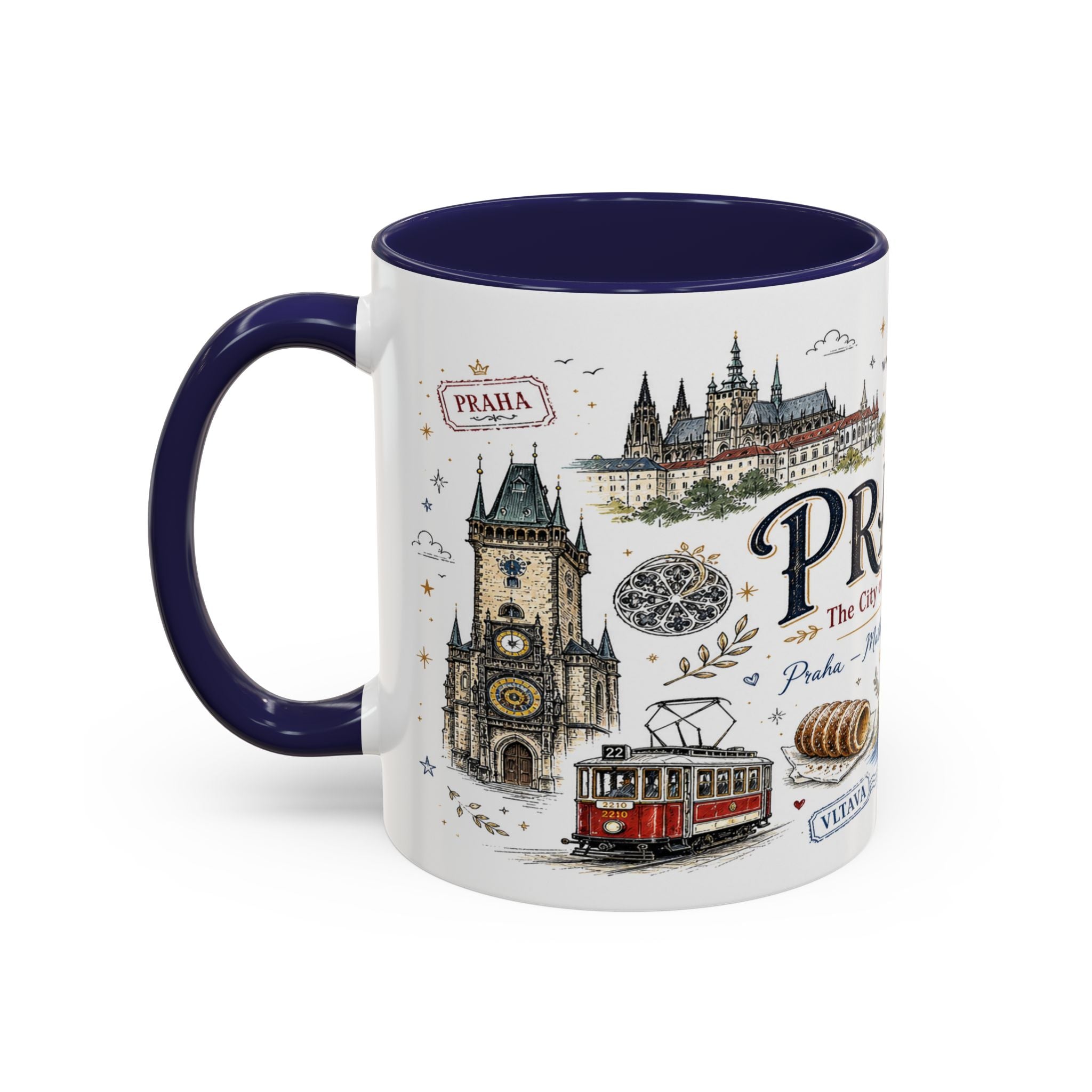 Prague Coffee Mug | Czech Republic Souvenir Travel Gift | Accent Color Ceramic 11oz 15oz