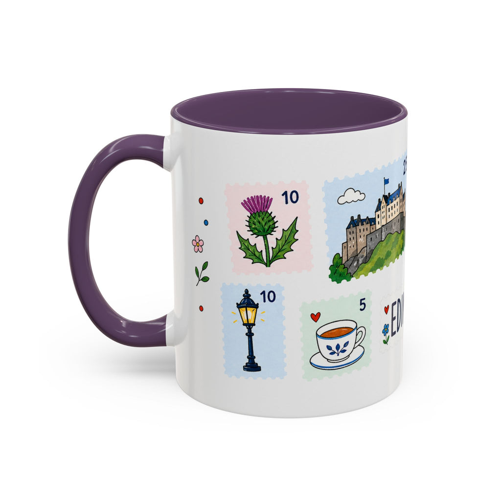 Edinburgh Coffee Mug | Postage Stamp Collage Mug | Travel Souvenir Accent Cup 11oz 15oz