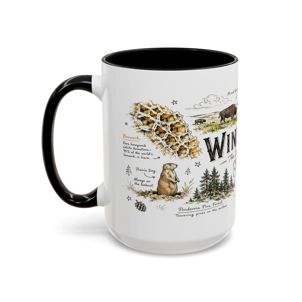 Wind Cave National Park Coffee Mug | South Dakota Cave Bison Prairie Gift | Accent Color Ceramic 11oz 15oz