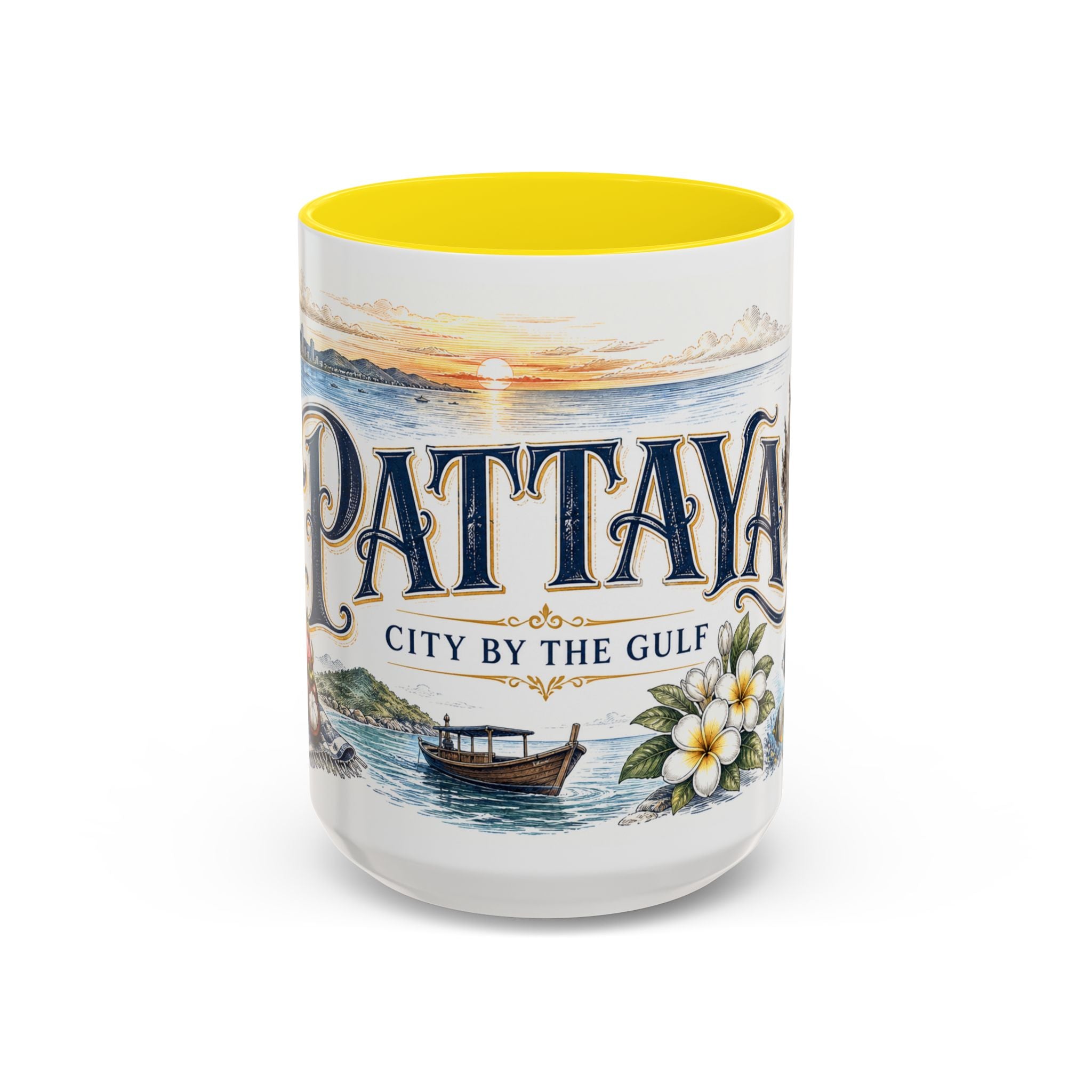 Pattaya Coffee Mug | Thailand Travel Souvenir | Vintage Illustrated City Gift | 11 oz 15 oz Accent Mug