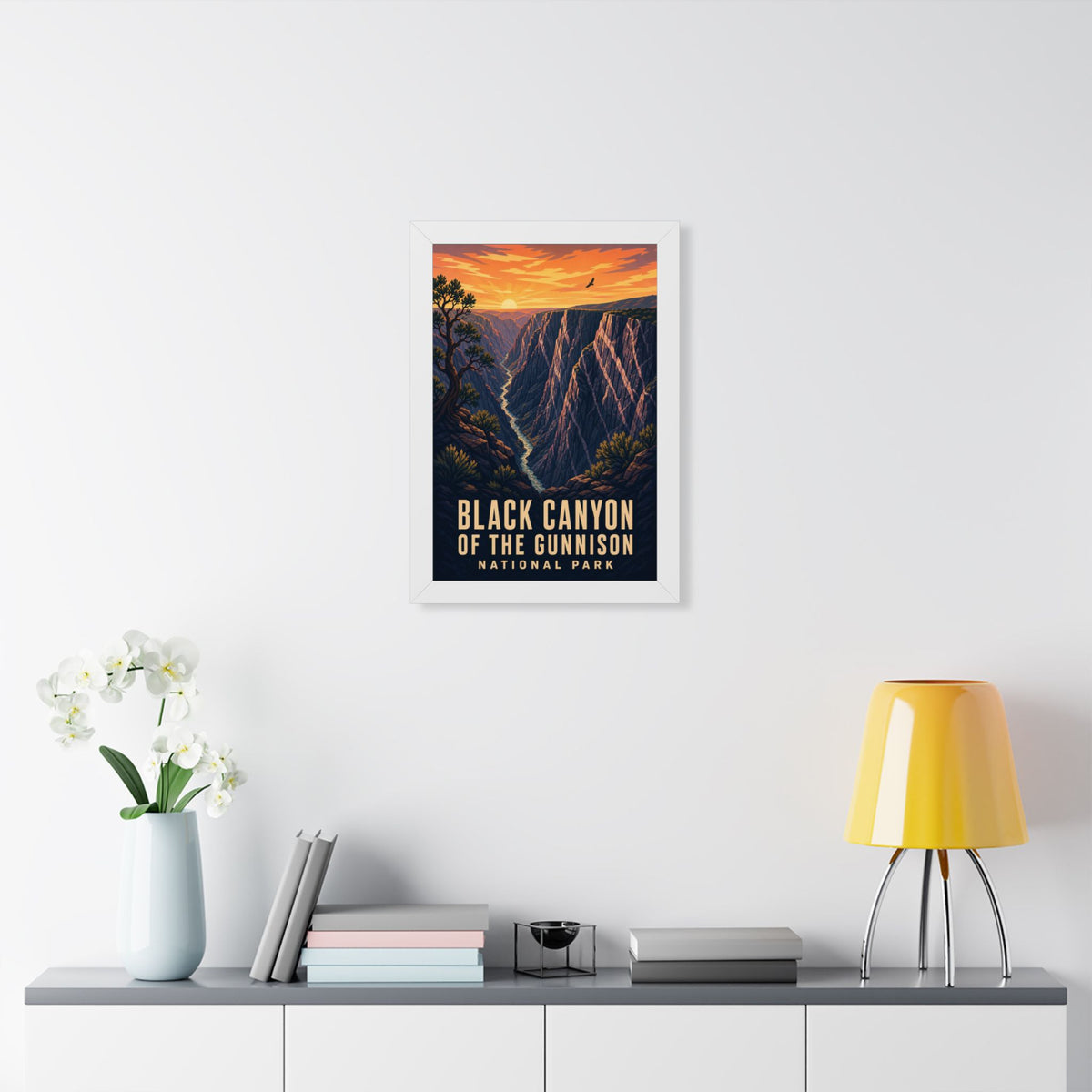 Black Canyon of the Gunnison National Park Framed Poster | Vintage Travel Wall Art | Black Walnut White Frame | 16x24 20x30