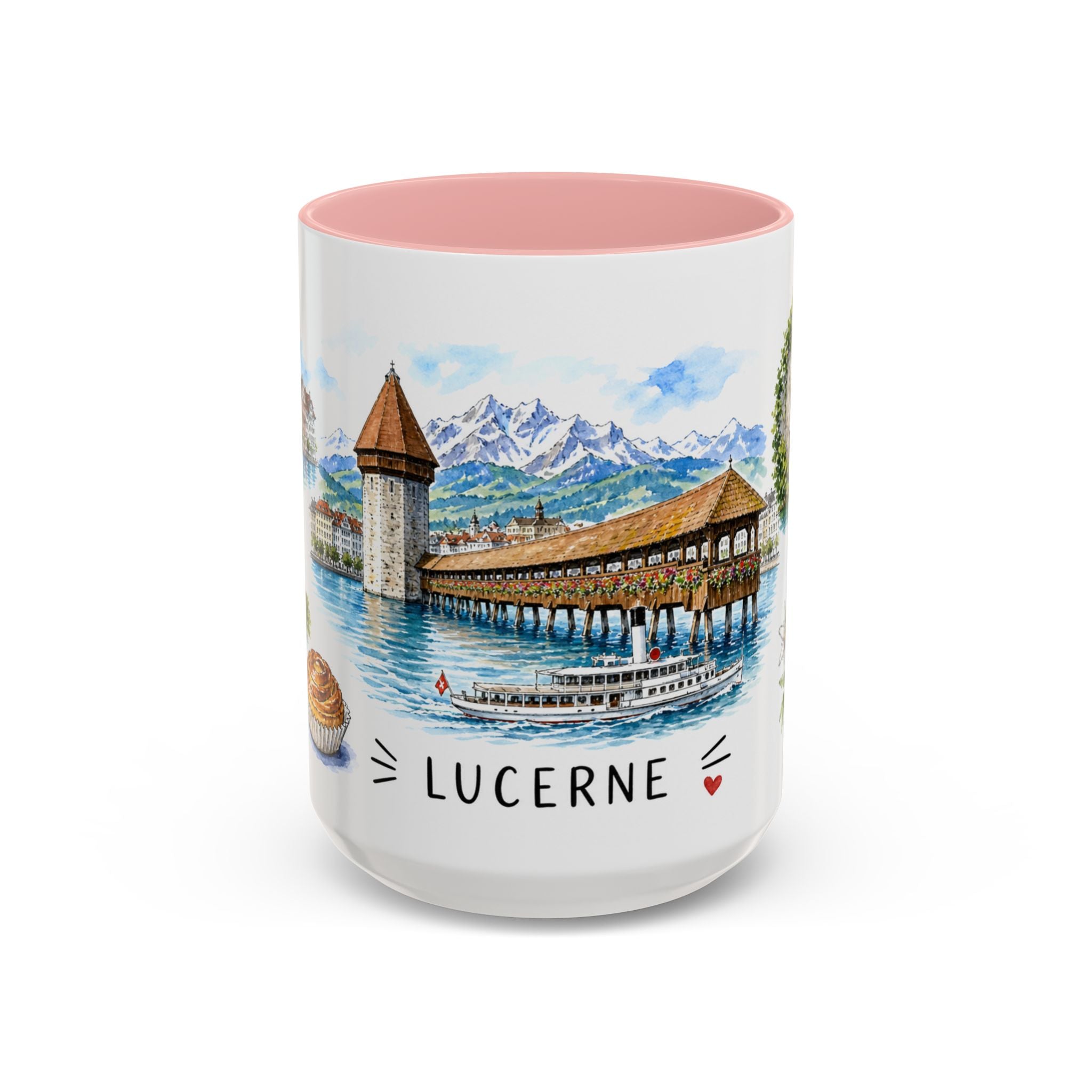 Lucerne Illustrated Travel Mug | City Souvenir Accent Coffee Mug | 11oz 15oz Ceramic Cup