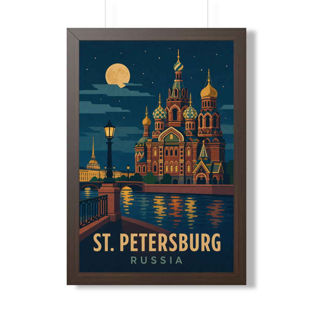 St. Petersburg Russia Framed Poster | Vintage Travel Wall Art | Black Walnut White Frame | 16x24 20x30