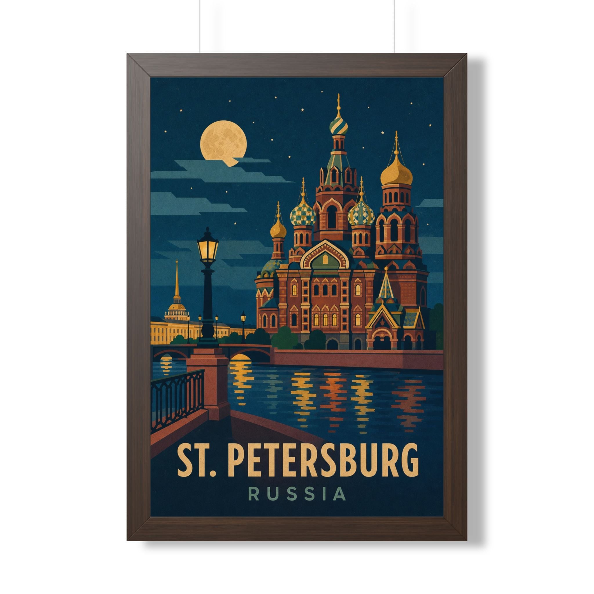 St. Petersburg Russia Framed Poster | Vintage Travel Wall Art | Black Walnut White Frame | 16x24 20x30