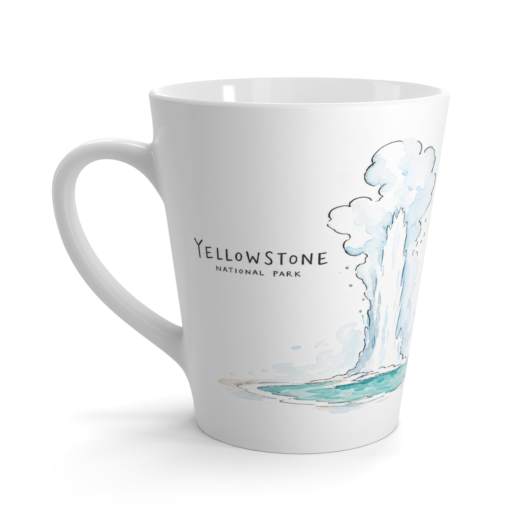 Yellowstone National Park Latte Mug | Pastel Watercolor Nature Coffee Cup | 12 oz Travel Souvenir Gift