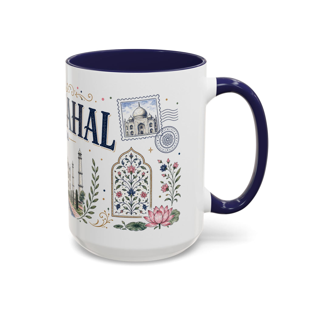 Taj Mahal Coffee Mug | Travel Destination Souvenir Gift | Accent Color Ceramic 11oz 15oz