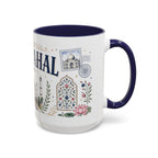 Taj Mahal Coffee Mug | Travel Destination Souvenir Gift | Accent Color Ceramic 11oz 15oz
