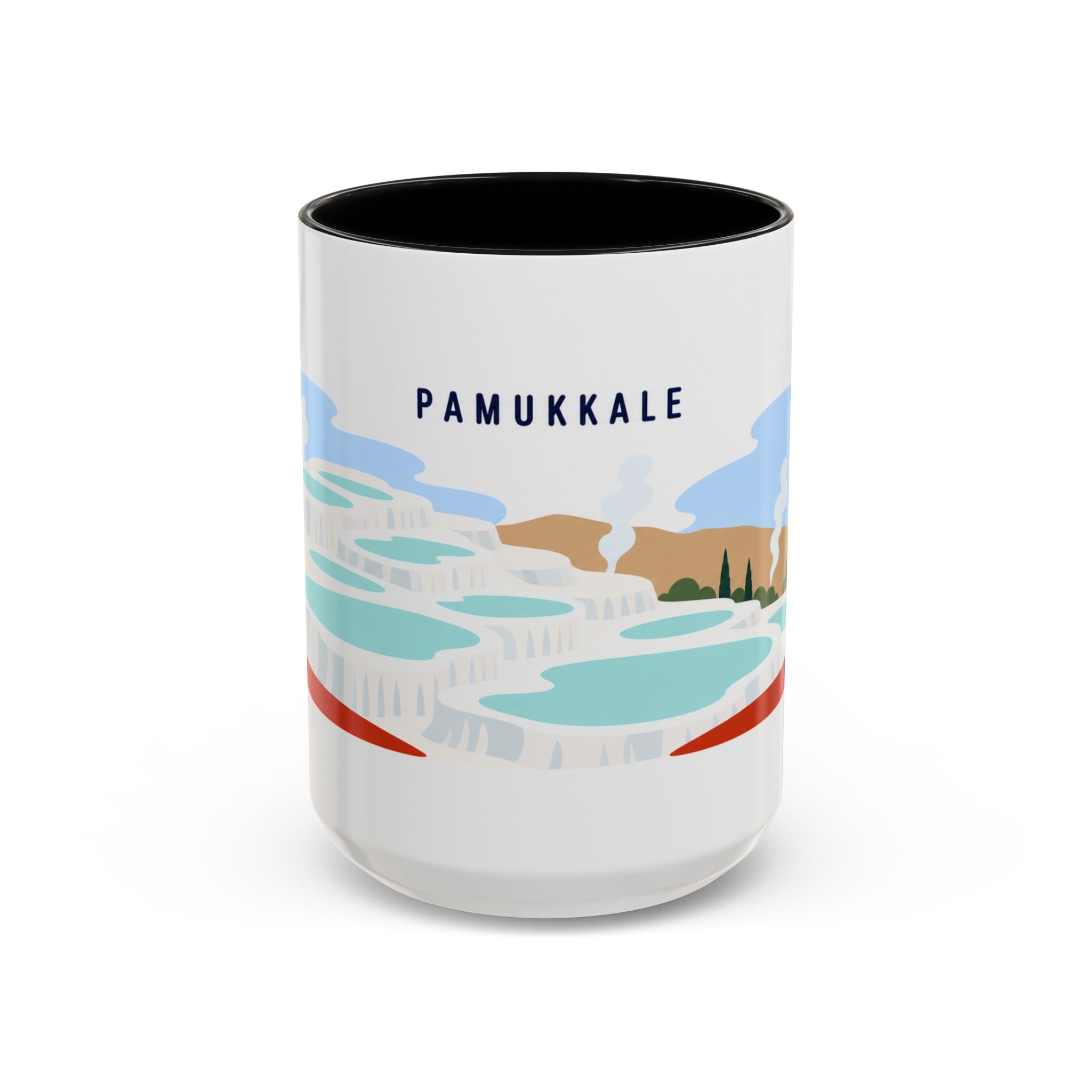 Pamukkale Coffee Mug | Travel Destination Souvenir Gift | Accent Color Ceramic 11oz 15oz