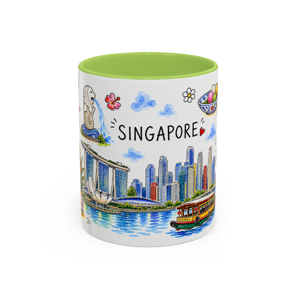 Singapore Illustrated Travel Mug | City Souvenir Accent Coffee Mug | 11oz 15oz Ceramic Cup