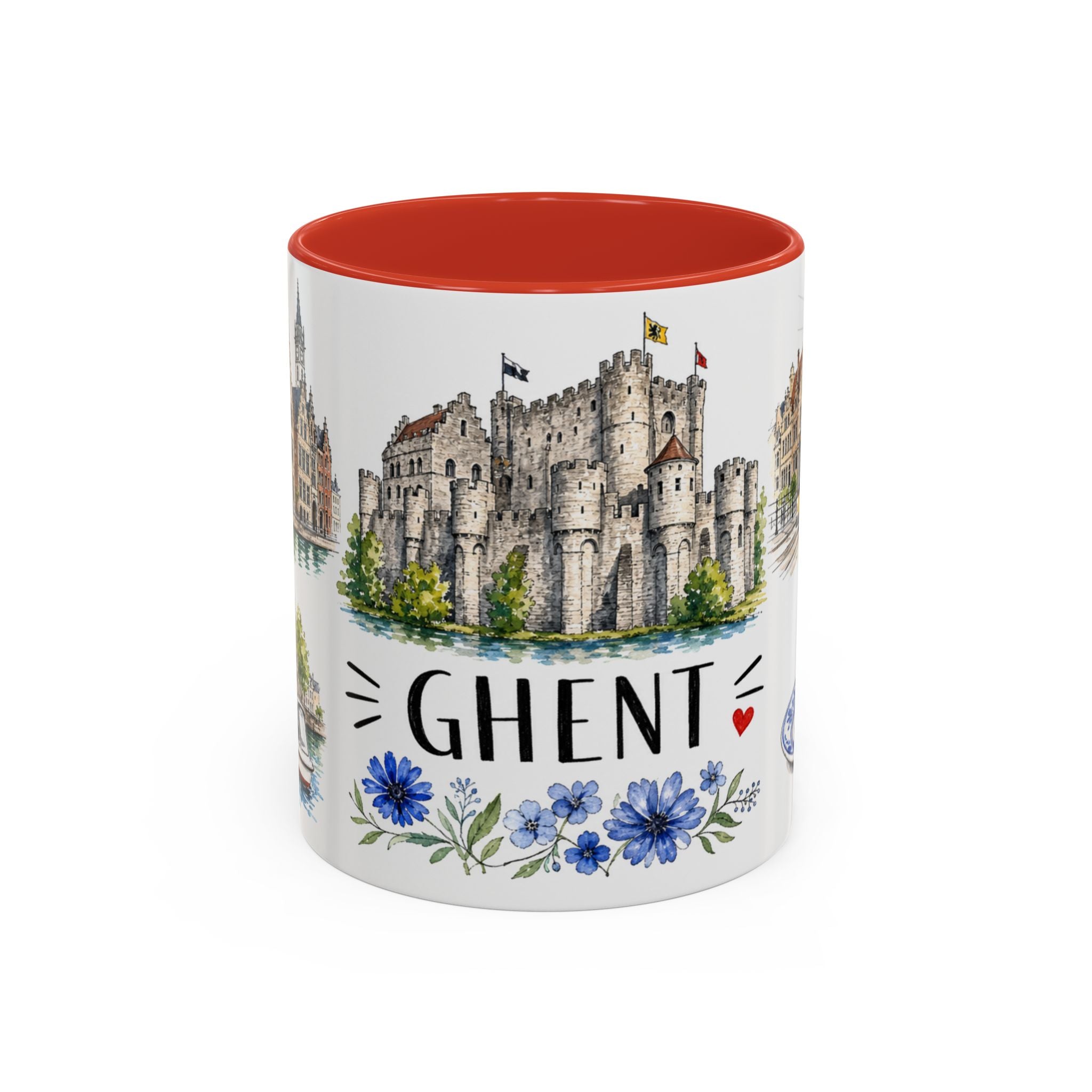 Ghent Illustrated Travel Mug | City Souvenir Accent Coffee Mug | 11oz 15oz Ceramic Cup