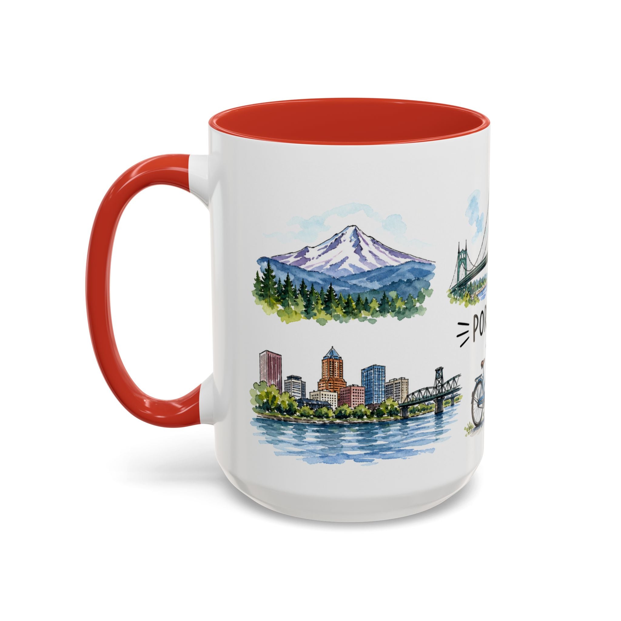 Portland Illustrated Travel Mug | City Souvenir Accent Coffee Mug | 11oz 15oz Ceramic Cup