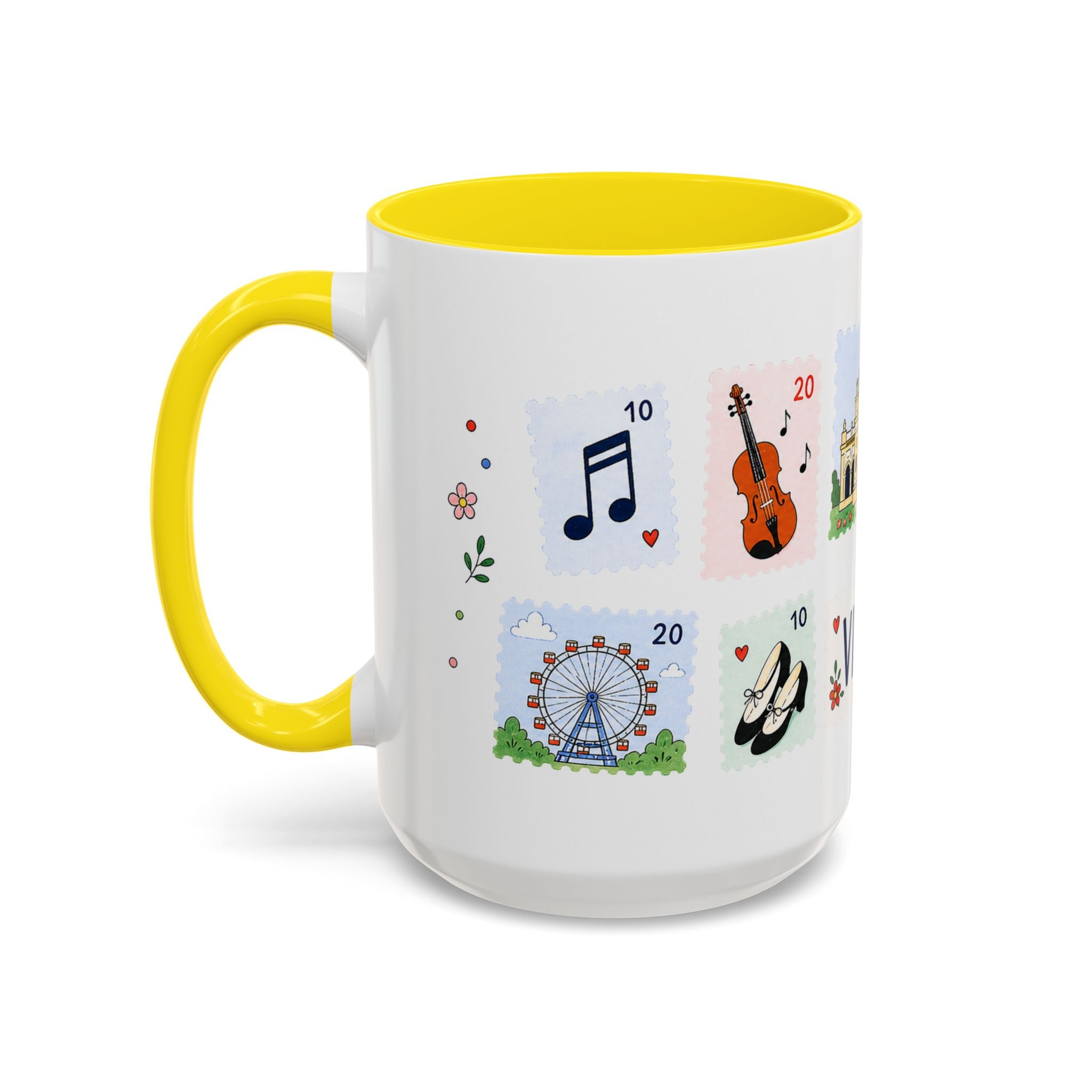 Vienna Coffee Mug | Postage Stamp Collage Mug | Travel Souvenir Accent Cup 11oz 15oz
