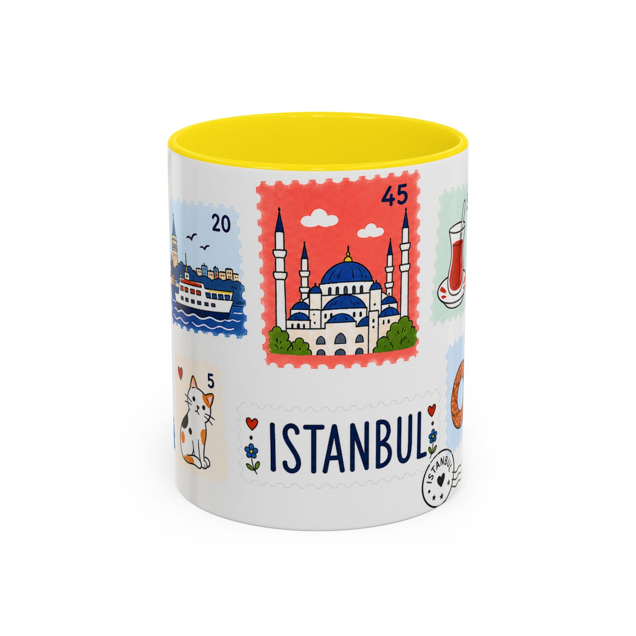 Istanbul Coffee Mug | Postage Stamp Collage Mug | Travel Souvenir Accent Cup 11oz 15oz