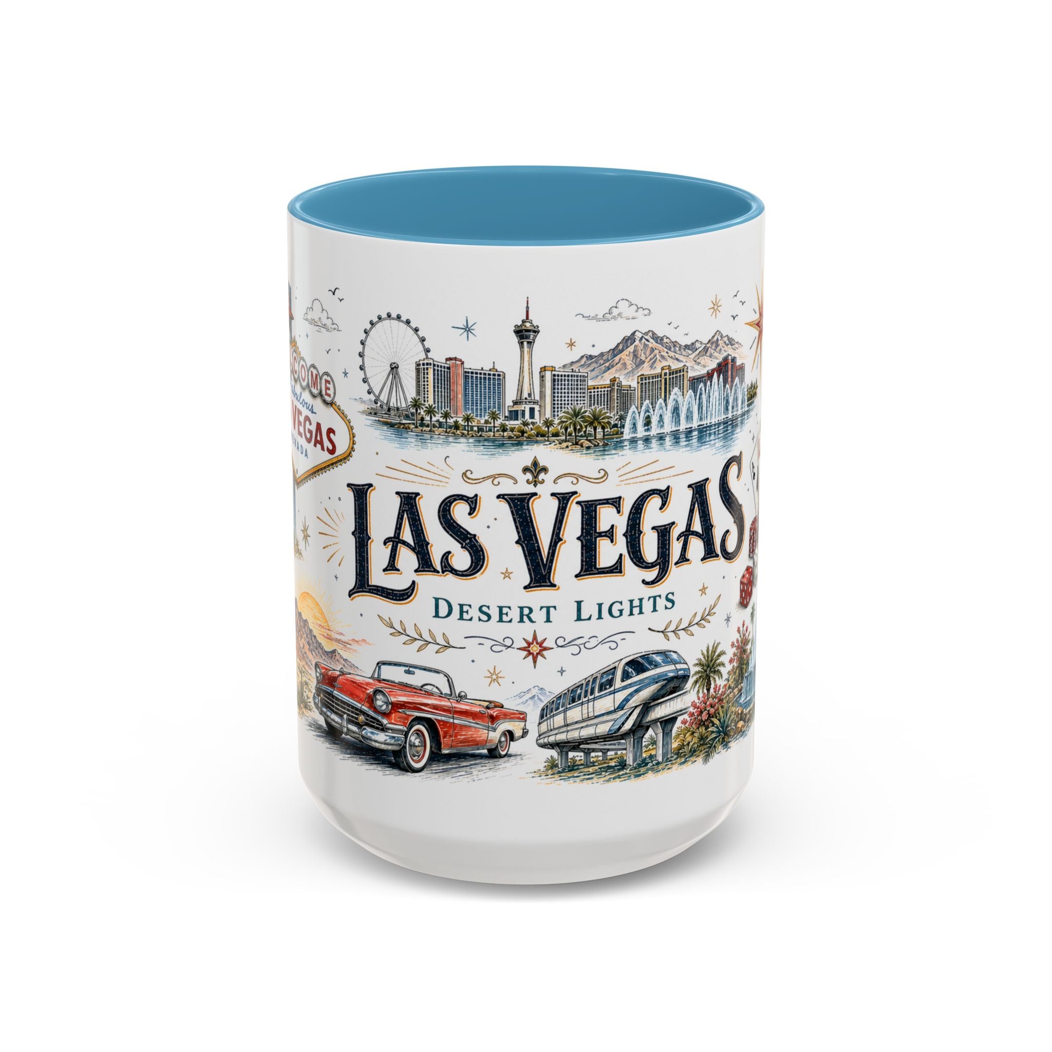 Las Vegas Coffee Mug | United States Travel Souvenir | Vintage Illustrated City Gift | 11 oz 15 oz Accent Mug