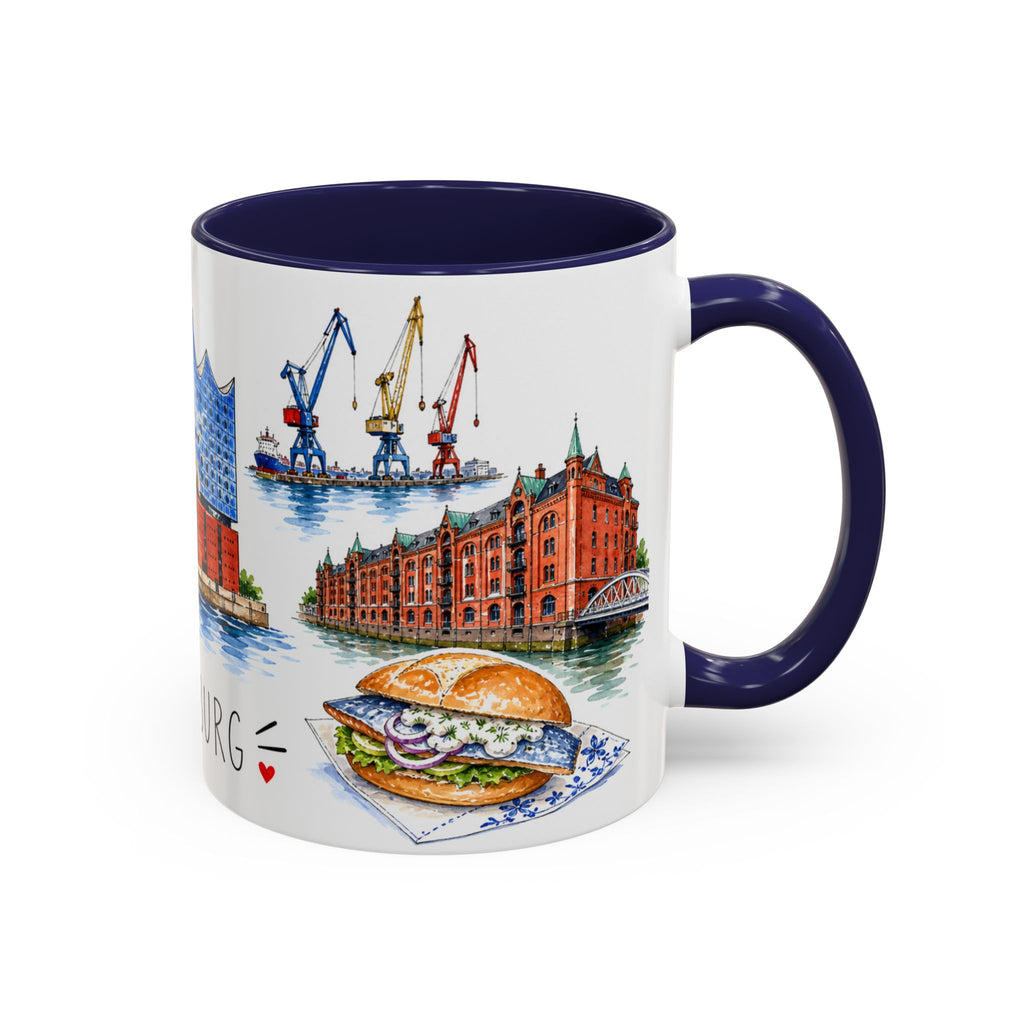 Hamburg Illustrated Travel Mug | City Souvenir Accent Coffee Mug | 11oz 15oz Ceramic Cup