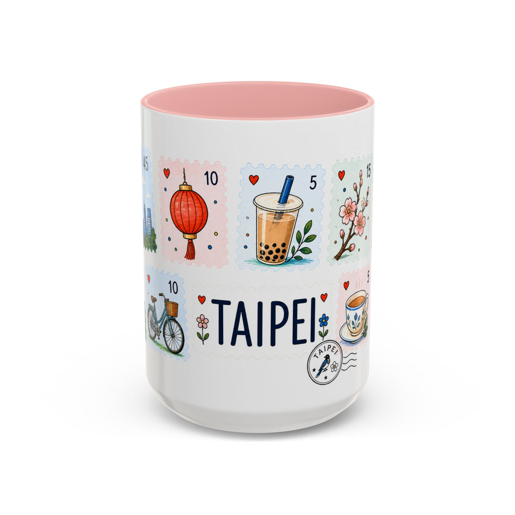 Taipei Coffee Mug | Postage Stamp Collage Mug | Travel Souvenir Accent Cup 11oz 15oz