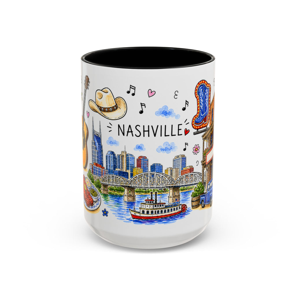 Nashville Illustrated Travel Mug | City Souvenir Accent Coffee Mug | 11oz 15oz Ceramic Cup