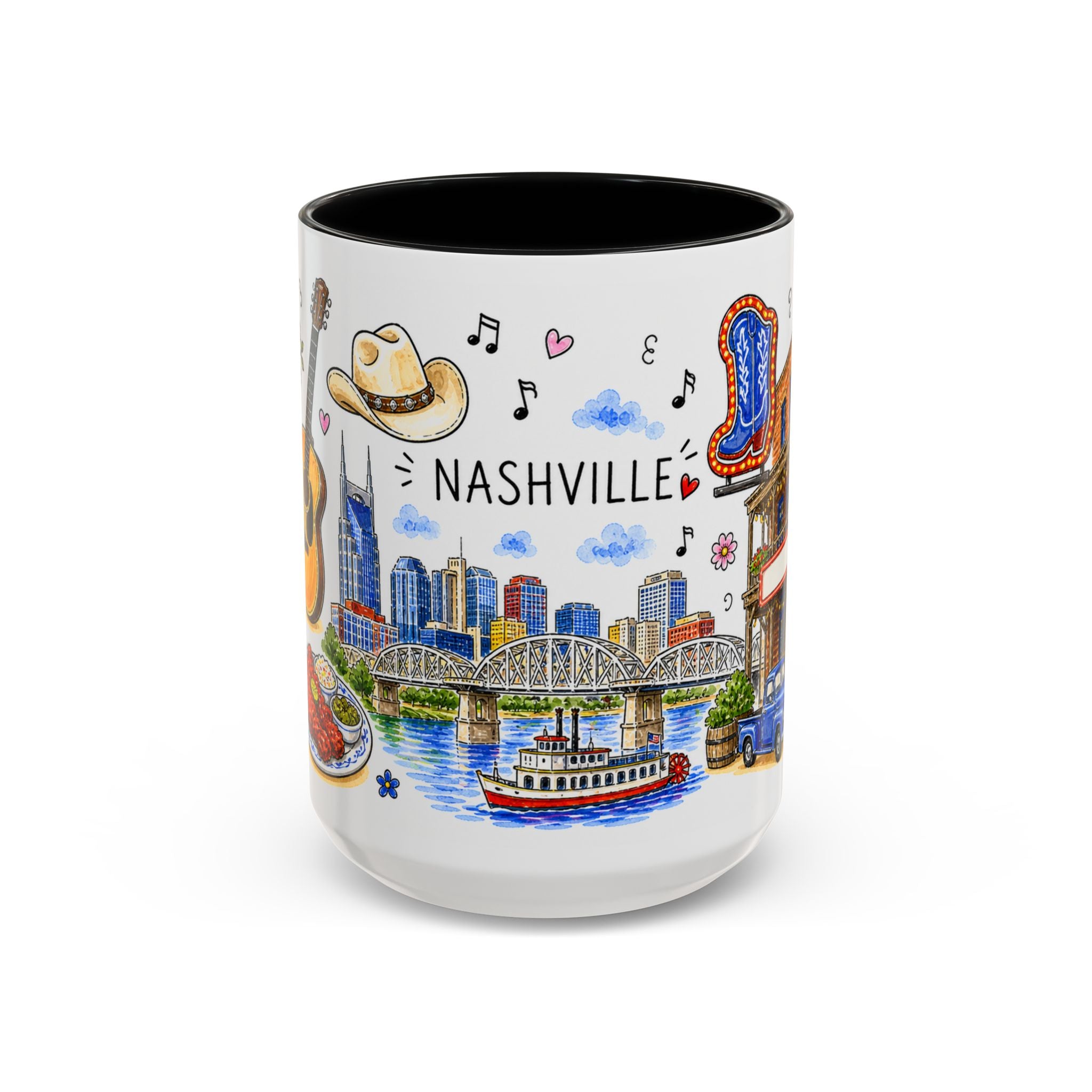Nashville Illustrated Travel Mug | City Souvenir Accent Coffee Mug | 11oz 15oz Ceramic Cup