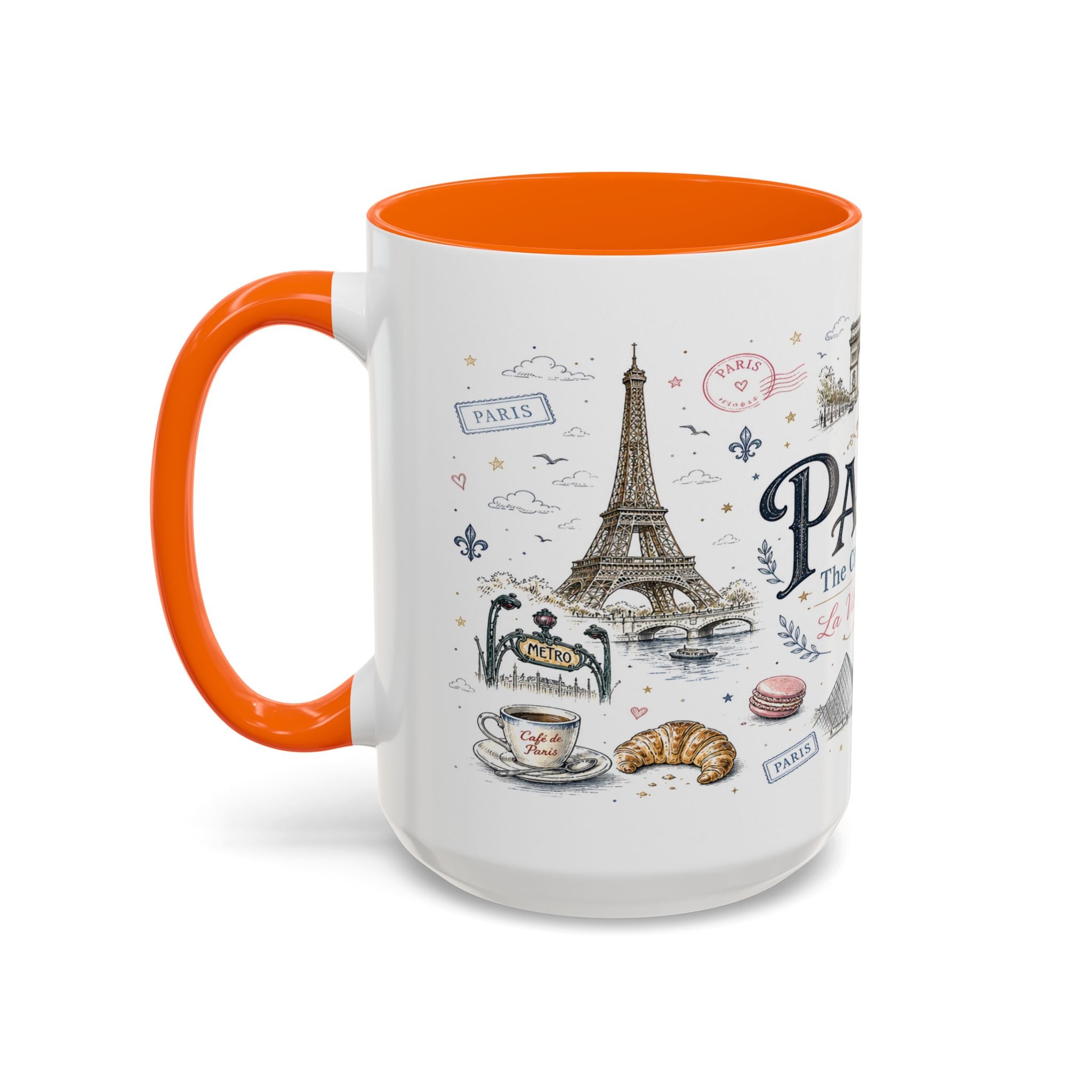 Paris Coffee Mug | France Souvenir Travel Gift | Accent Color Ceramic 11oz 15oz