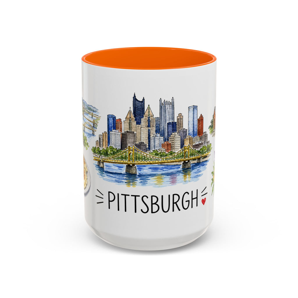 Pittsburgh Illustrated Travel Mug | City Souvenir Accent Coffee Mug | 11oz 15oz Ceramic Cup