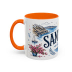 Santorini Coffee Mug | Travel Destination Souvenir Gift | Accent Color Ceramic 11oz 15oz